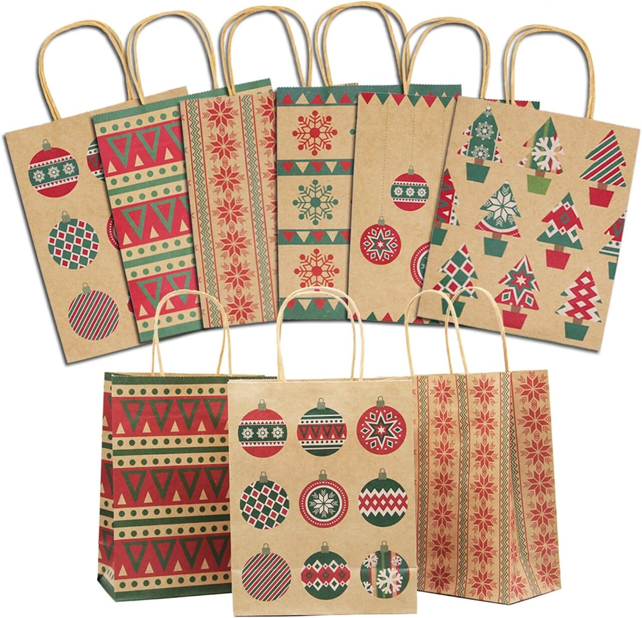 Christmas Gift Bags, 24 Pieces Medium Christmas Kraft Paper Bags with Handle